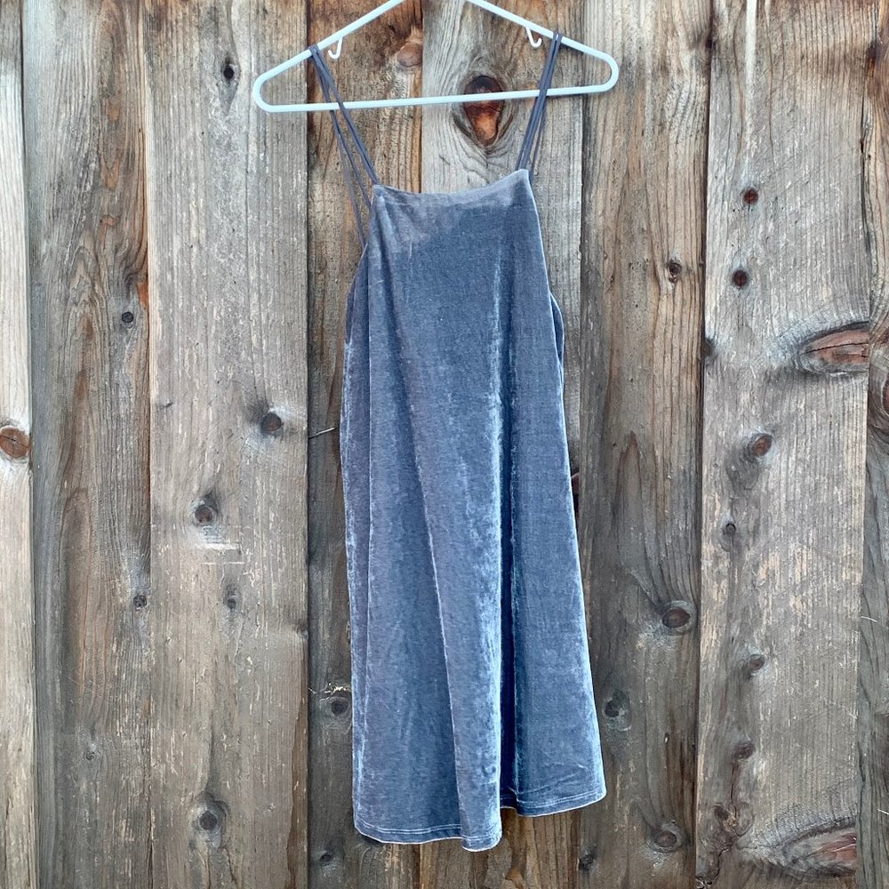 Urban Outfitters Silver-Blue Mini Velvet Dress